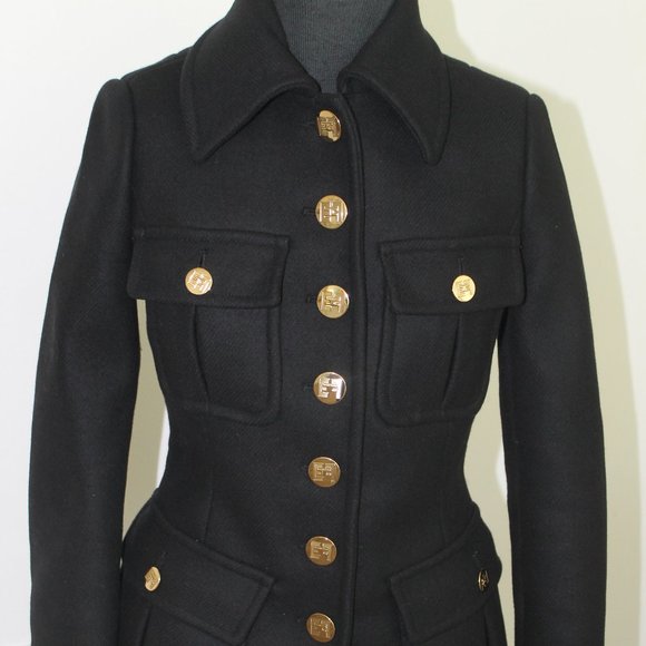 REDUCED Elisabetta Franchi Black VIRGIN WOOL PLEATED UTILITY Jacket Coat XS US 2 - Picture 1 of 11